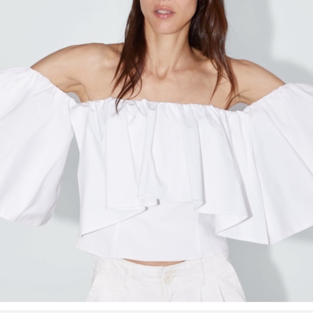 ZARA WHITE VOLUMINOUS RUFFLED OFF-THE-SHOULDER TOP BLOUSE $69.90